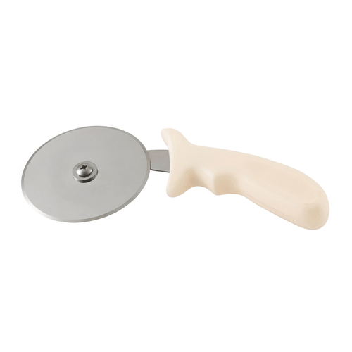 Winco Food Service Supplies Each Winco PPC4W 4 Inch Stainless Steel Pizza Cutter with Comfort Grip White Handle | Denson CFE