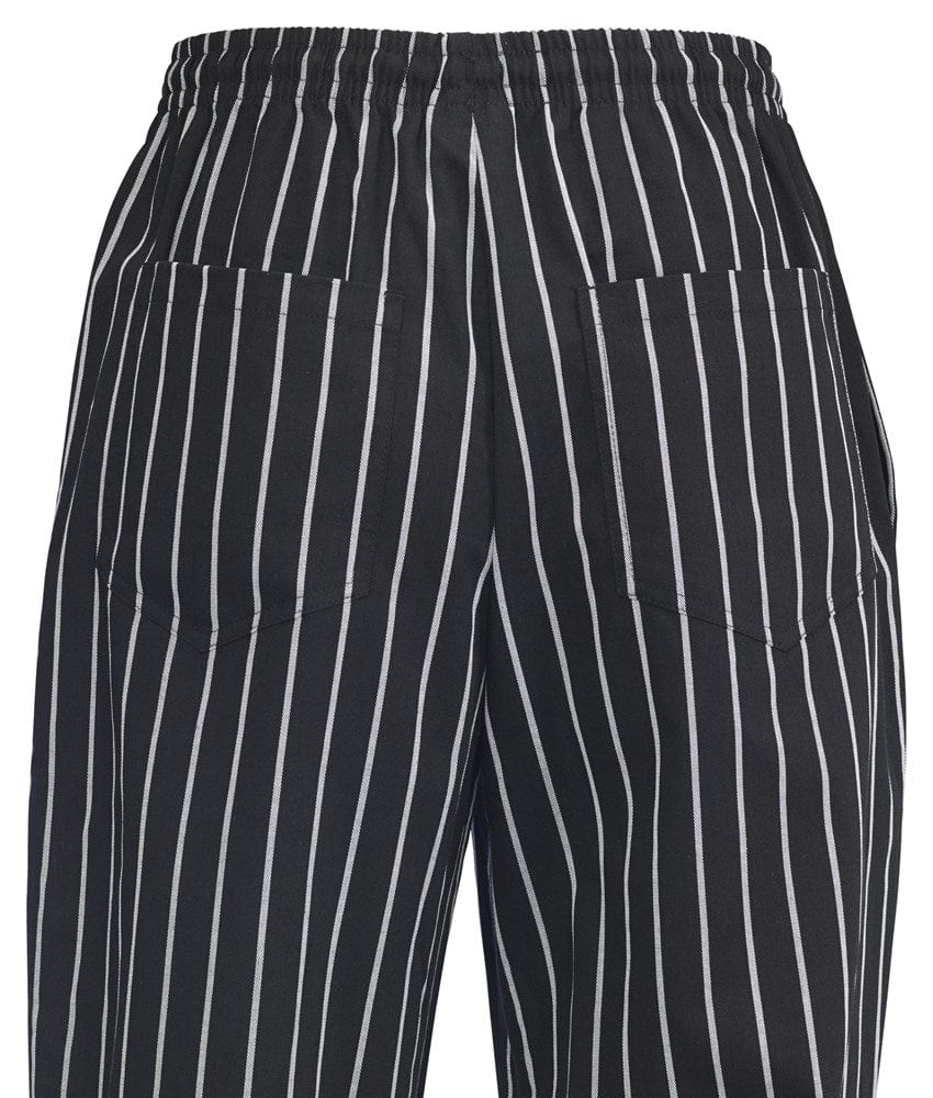 Winco Food Service Supplies Each Winco UNF-3CL Chalk Stripe Large Signature Chef Relaxed Universal Fit Poly/Cotton Elastic Drawstring Waist Chef Pants With 2 Side-Seam Pockets