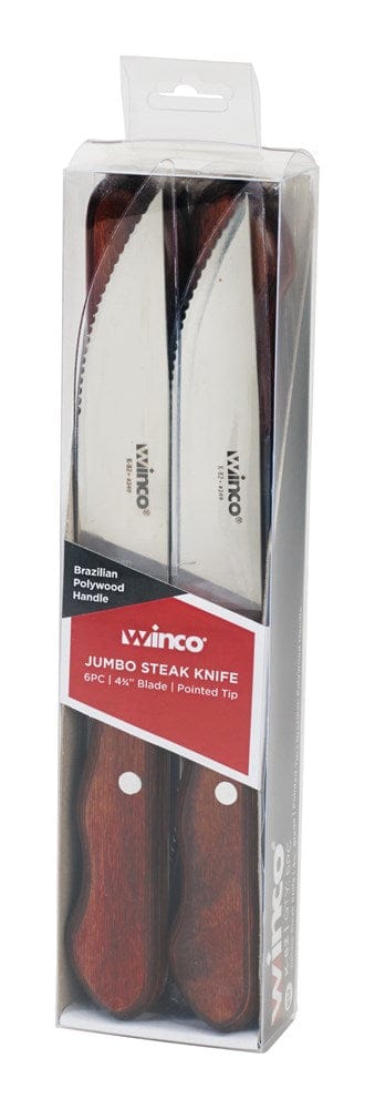 Winco Food Service Supplies Pack Winco K-82 Jumbo Steak Knives with Stainless Steel Blade and Polywood Handle Pack of Six | Denson CFE