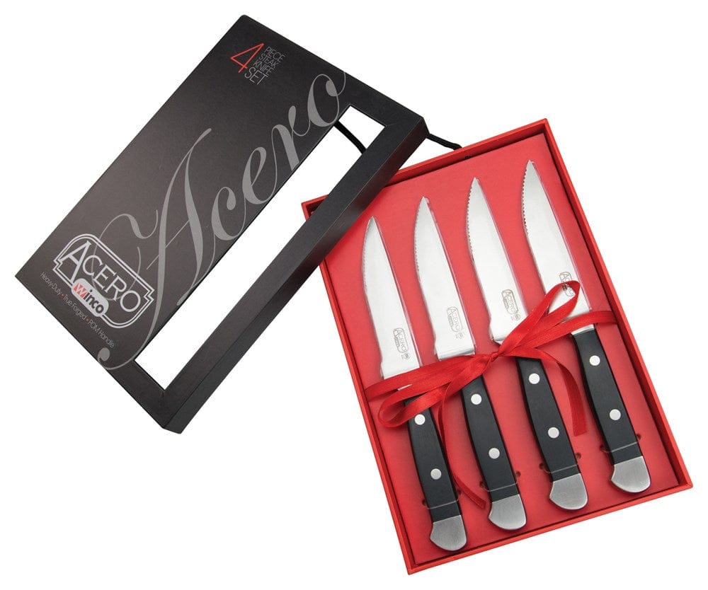 Winco Food Service Supplies Pack Winco SK-1 Acero Gourmet Steak Knives Set of Four with Gift Box | Denson CFE