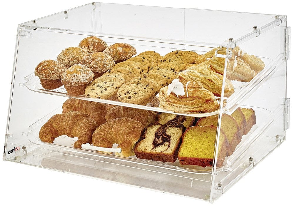 Winco Food Service Supplies Set Winco ADC-2 Countertop 2-Tray 21" Wide Clear Acrylic Bakery Display Case With Front Self-Service And Rear Door