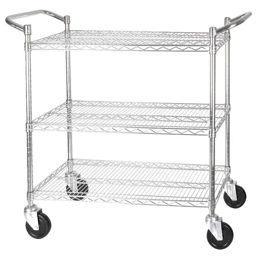 Winco Food Service Supplies Set Winco VCCD-1836B Three Tier 18 Inch by 36 Inch Wire Shelving Cart with Heavy Duty Capacity | Denson CFE