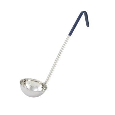 Winco Kitchen Tools Each / Blue Winco LDC-8 Blue 8 oz LDC Series One-Piece Stainless Steel Serving Ladle With 16 1/2" Color-Coded Handle