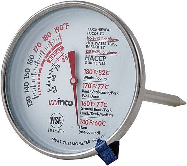 Winco Kitchen Tools Each Winco TMT-MT3 3" Dial Type Meat Thermometer w/ 5" Stem, 130 to 190 Degrees F