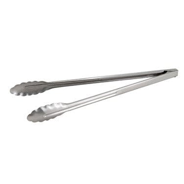 Winco Kitchen Tools Each Winco UT-16 Heavyweight 16" Long 0.9 mm Thick Stainless Steel Coiled-Spring Scalloped-Edge Utility Tongs
