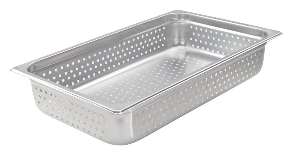 Winco Serving & Display Each Winco SPJH-104PF Perforated Full Size Steam Pan 22 Gauge Stainless Steel 4 Inch Deep | Denson CFE