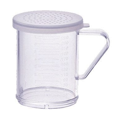 Winco Shakers & Dredgers Set / Clear Winco PDG-10CM Clear Polycarbonate Dredge with Medium Holes and Snap-on Lid | Denson CFE