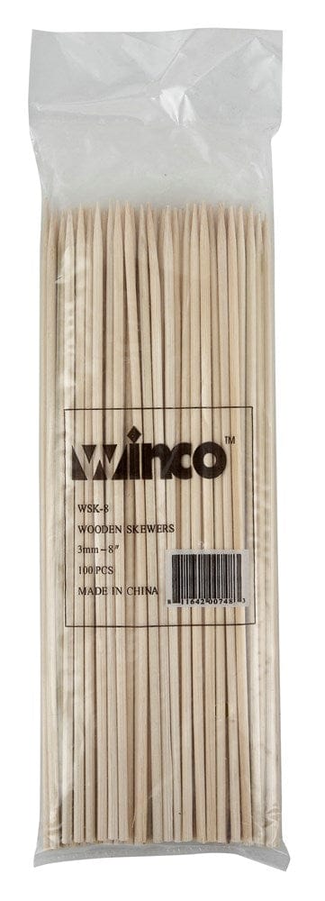 Winco Smallwares Bag Winco WSK-08 – 8" Bamboo Skewers, Biodegradable, 100-Count Bag (240/Bag) | Denson CFE
