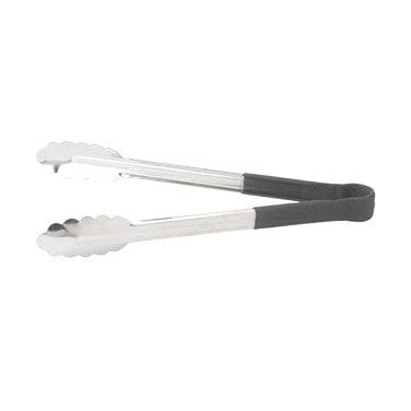 Winco Smallwares Each / Black Winco UTPH-12K 12" Heavy-Duty Stainless Steel Utility Tongs with Black Heat-Resistant Handle | Denson CFE
