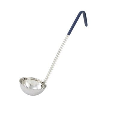 Winco Smallwares Each / Blue Winco LDC-8 Blue 8 Ounce Stainless Steel Serving Ladle with 16.5 Inch Handle | Denson CFE