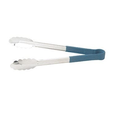 Winco Smallwares Each / Blue Winco UTPH-12B Blue Polypropylene Handle Heat-Resistant Stainless Steel Utility Tongs 12 inch | Denson CFE
