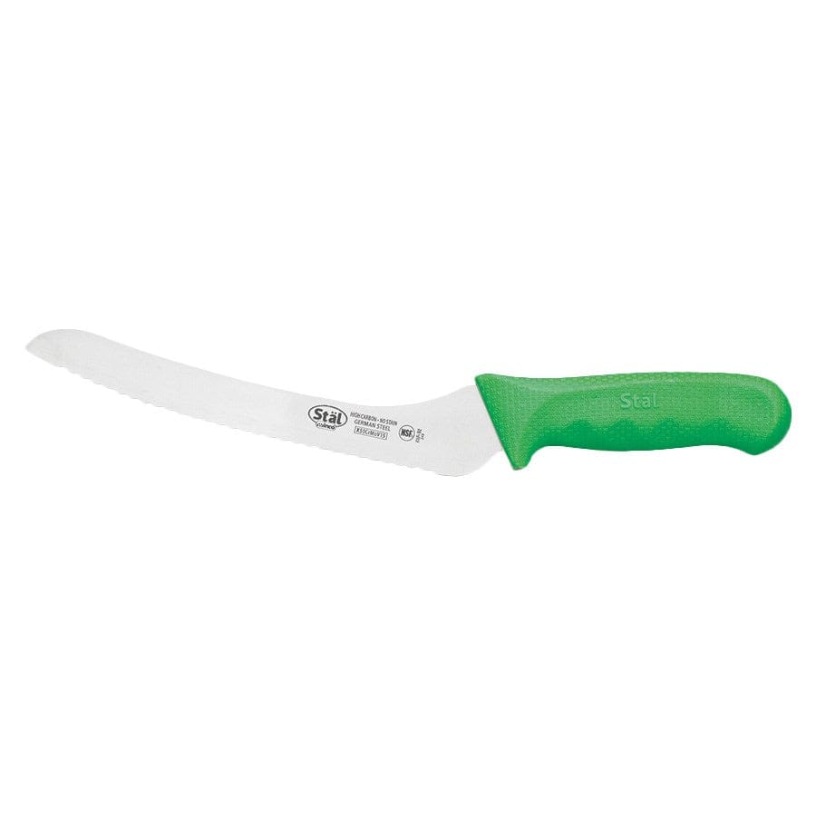 Winco Smallwares Each / Green Winco KWP-92G Stal 9 Inch Offset Bread Knife with Green Polypropylene Handle | Denson CFE