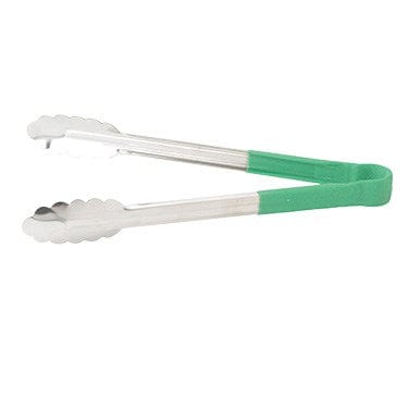 Winco Smallwares Each / Green Winco UTPH-12G 12" Heat-Resistant Stainless Steel Utility Tongs | Denson CFE