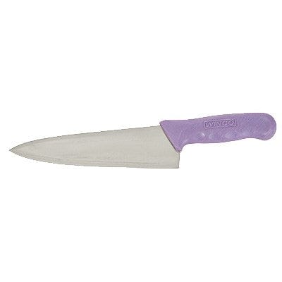 Winco Smallwares Each / Purple Winco KWP80P Allergen Free Stal 8 Inch Chef Knife Purple Polypropylene Handle | Denson CFE
