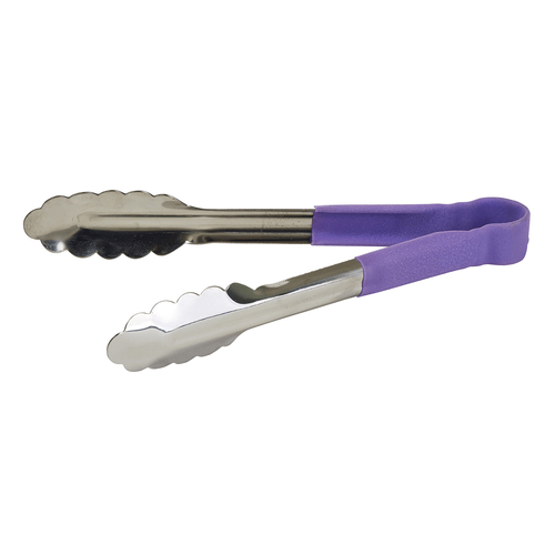 Winco Smallwares Each / Purple Winco UTPH-16P Allergen Free 16 Inch Stainless Steel Utility Tongs with Purple Handle | Denson CFE