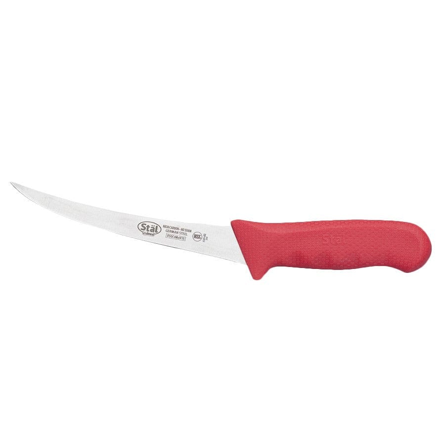 Winco Smallwares Each / Red Winco KWP-60R Stal Flexible Curved Boning Knife 6 Inch Red Handle | Denson CFE