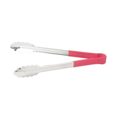 Winco Smallwares Each / Red Winco UTPH-12R Red Polypropylene Handle 12 Inch Heavy Duty Stainless Steel Utility Tongs | Denson CFE