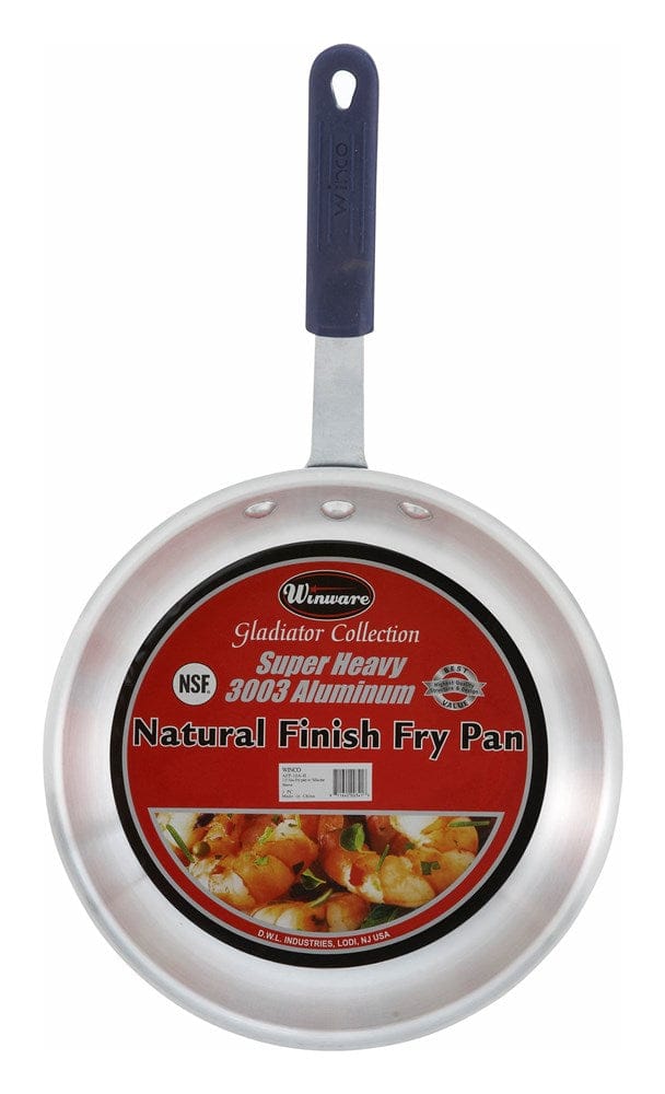 Winco Smallwares Each Winco AFP-12A-H Gladiator 12 Inch Aluminium Fry Pan with Silicone Sleeve Natural Finish | Denson CFE