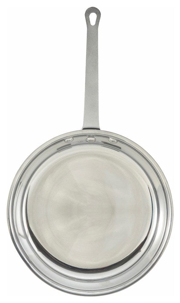 Winco Smallwares Each Winco AFP12 Majestic Fry Pan 12 Inch Round Riveted Handle Aluminium Mirror Finish NSF | Denson CFE