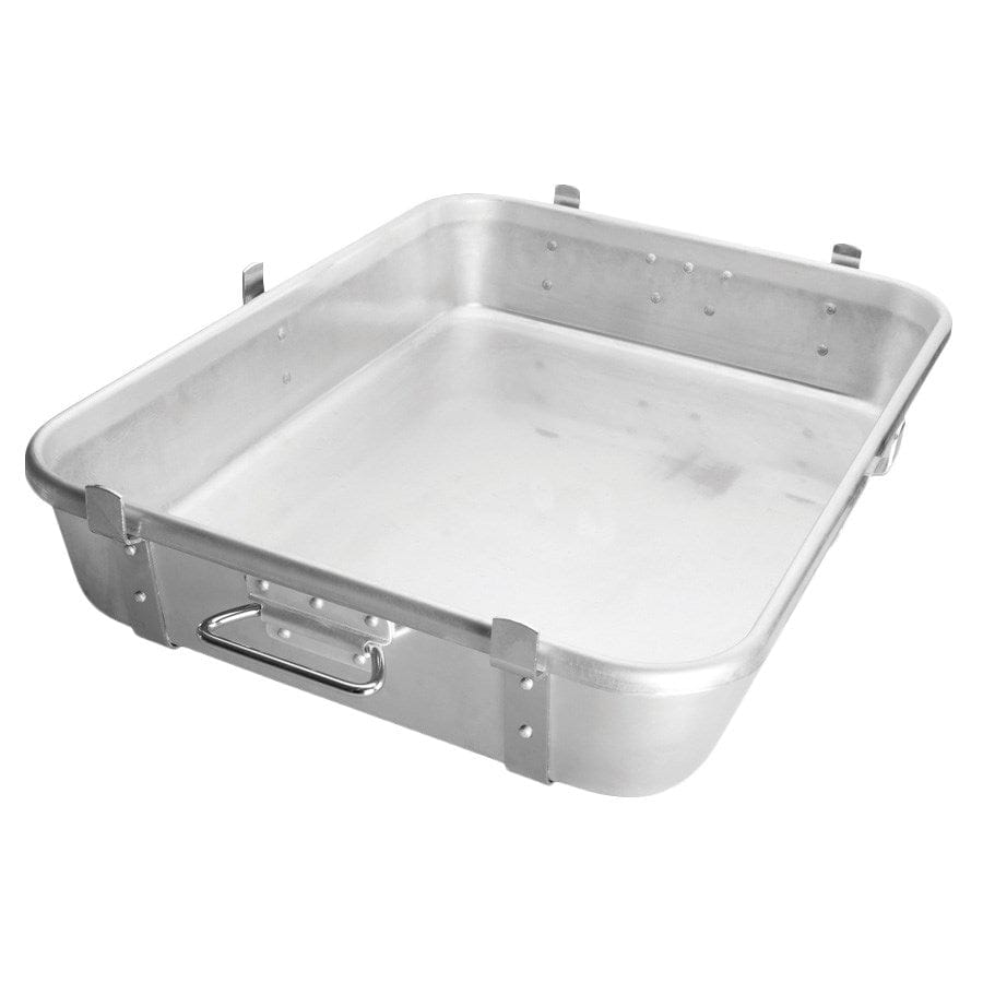 Winco Smallwares Each Winco ALRP-1824L Aluminum Roasting Pan with Straps, Handles, and Lugs - 24" x 18" x 4-1/2" | Denson CFE