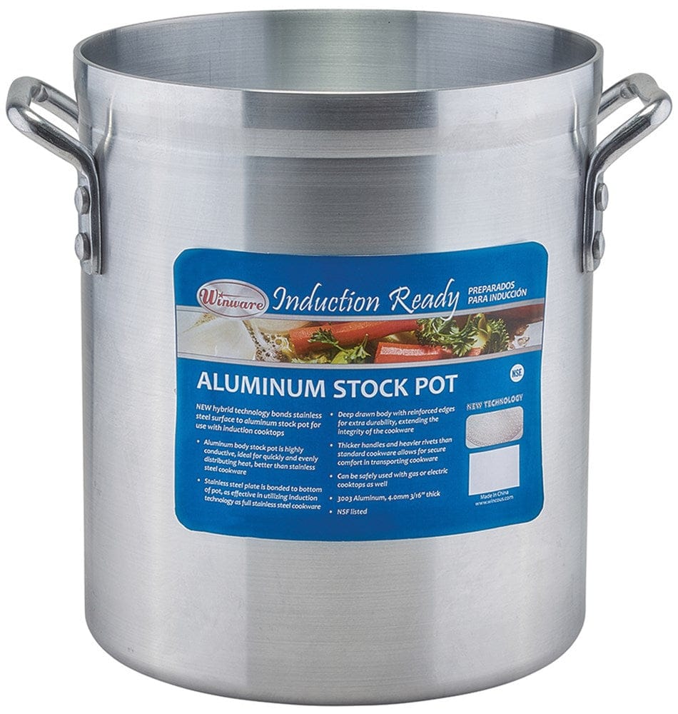 Winco Smallwares Each Winco AXSI-12 Induction Ready 12 Quart Aluminium Stock Pot with Stainless Steel Bottom | Denson CFE