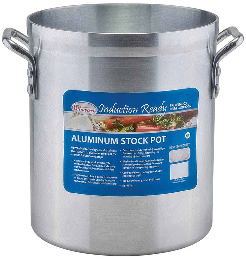 Winco Smallwares Each Winco AXSI-16 Induction Ready 16 Quart Aluminium Stock Pot with Stainless Steel Bottom | Denson CFE