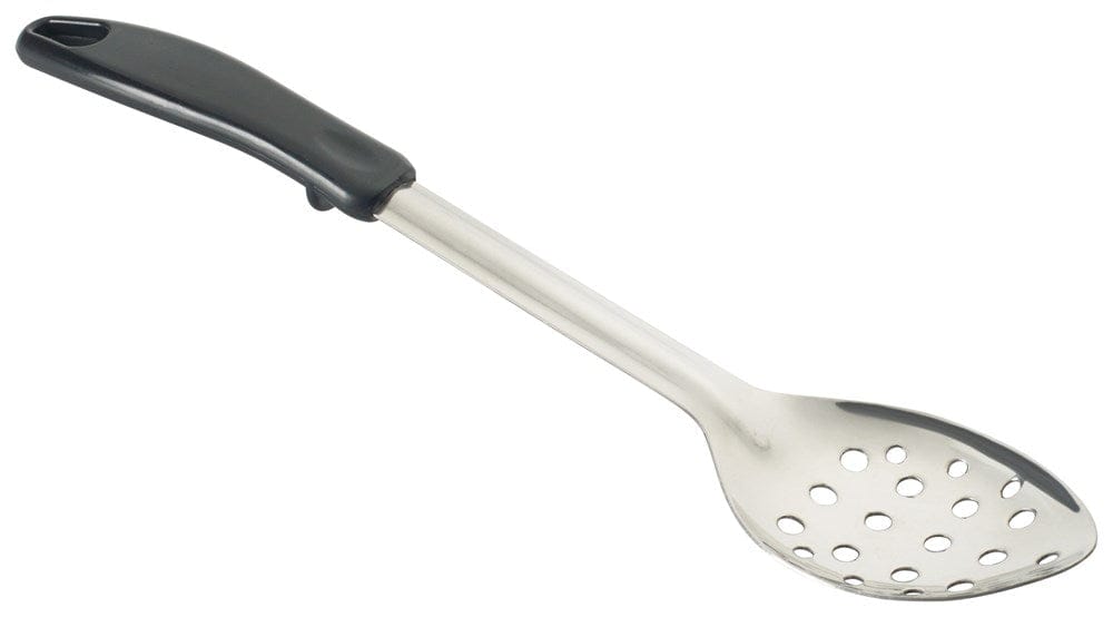Winco Smallwares Each Winco BHPP 13 Inch Perforated Basting Spoon with Stop Hook Black Polypropylene Handle Stainless Steel | Denson CFE