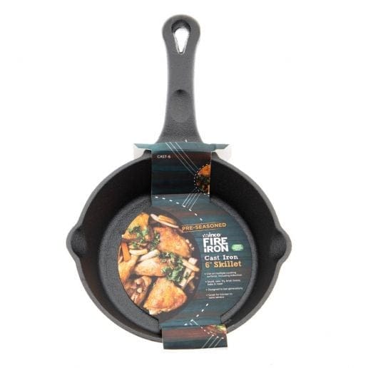 Winco Smallwares Each Winco CAST 6 FireIron 6 Inch Pre Seasoned Cast Iron Skillet Round Induction Ready | Denson CFE