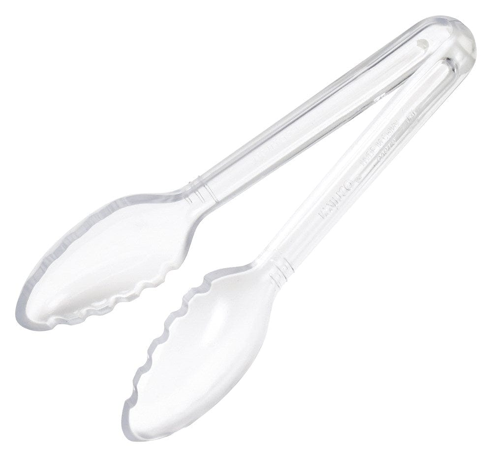 Winco Smallwares Each Winco CVST-6C Clear Curv Series 6 Inch Heat Resistant Polycarbonate Serving Tongs | Denson CFE