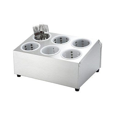 Winco Smallwares Each Winco FC-6H Stainless Steel Flatware Cylinder Holder with 6 Holes and 2 Tiers | Denson CFE