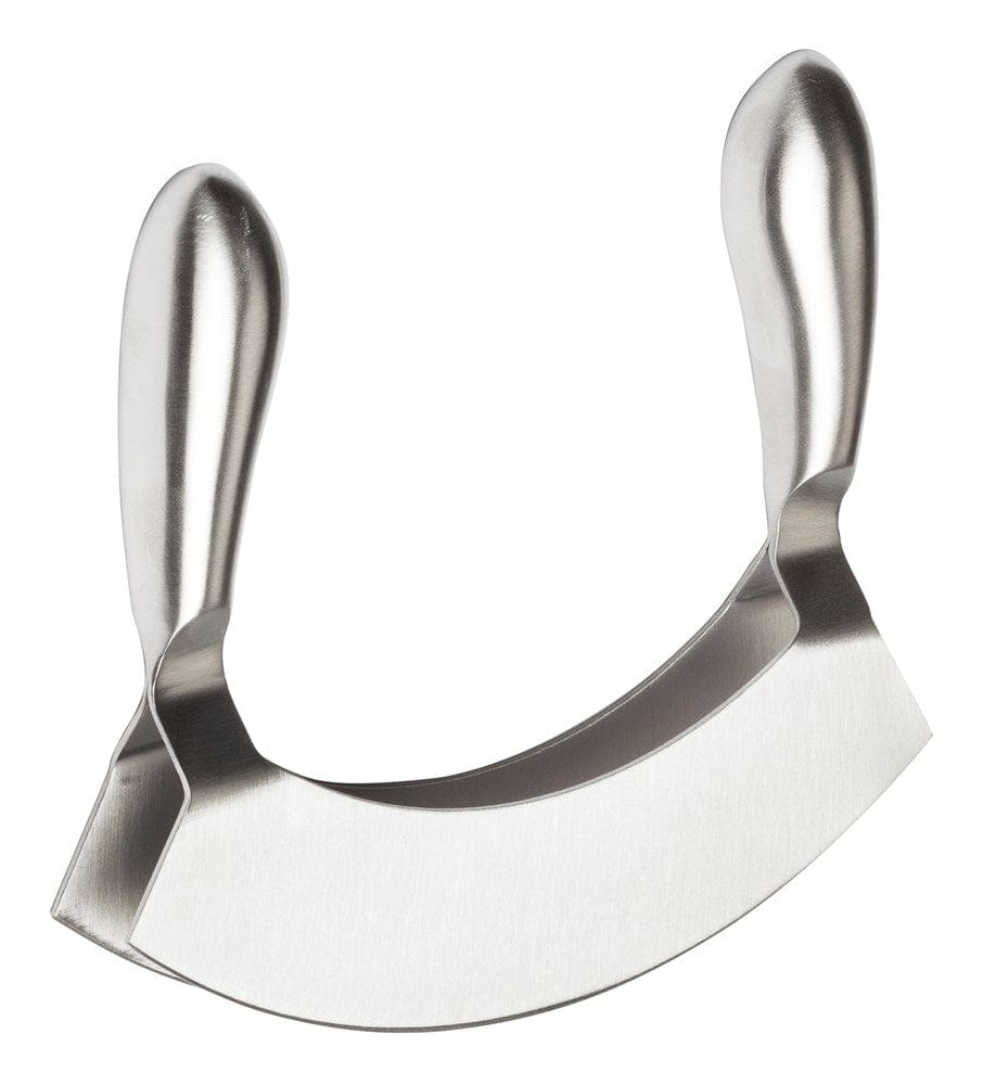 Winco Smallwares Each Winco KCC-4 Stainless Steel Chopper Double Blade Mezzaluna Knife 6.9 Inch x 5.8 Inch x 1 Inch | Denson CFE