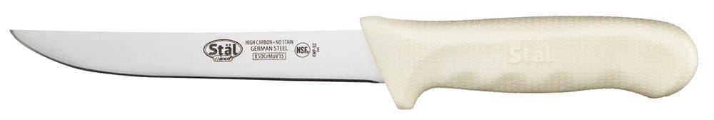 Winco Smallwares Each Winco KWP-62 Stal Wide Boning Knife 6 Inch Stiff Blade White Polypropylene Handle | Denson CFE