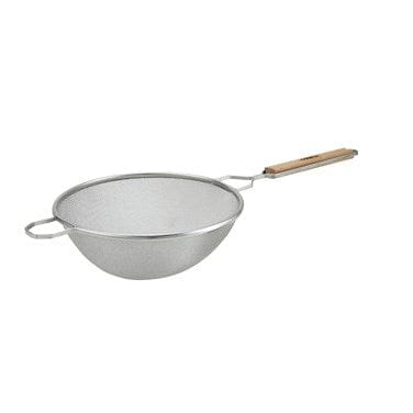 Winco Smallwares Each Winco MS2K-10S Stainless Steel Fine Mesh Strainer 10.5 Inch with Wooden Handle and Metal Hook | Denson CFE