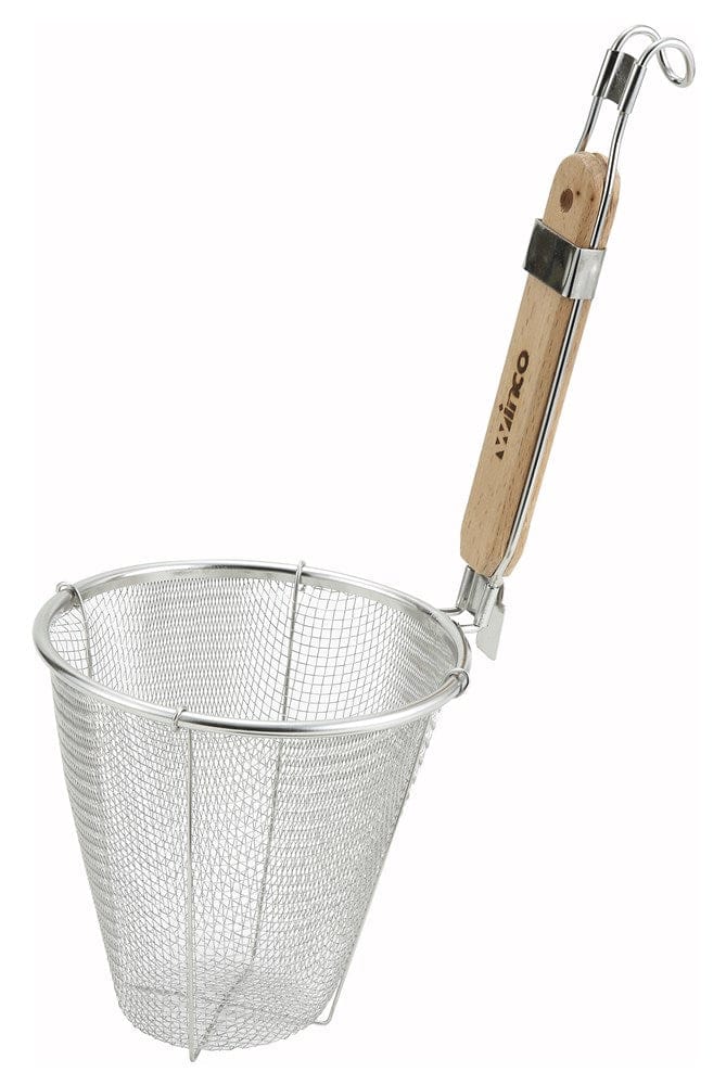Winco Smallwares Each Winco MSH-5 Stainless Steel Deep Bowl Strainer with Wooden Handle | Denson CFE