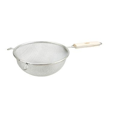 Winco Smallwares Each Winco MST-8S 8 Inch Medium Tin Single Mesh Strainer with Wooden Handle | Denson CFE
