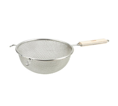 Winco Smallwares Each Winco MSTF-6D 6.25 Inch Double Mesh Fine Strainer with Wood Handle | Denson CFE