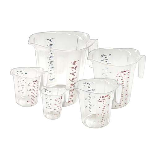 Winco Smallwares Each Winco PMCP-25 Clear Polycarbonate Measuring Cup with Raised Markings and Tapered Handle 1 Cup | Denson CFE