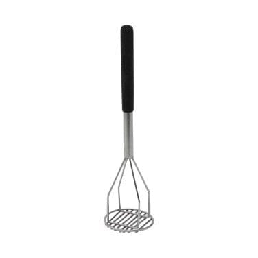 Winco Smallwares Each Winco PTMP-18R Chrome Plated 18 Inch Round Faced Potato Masher with Soft Grip Handle | Denson CFE
