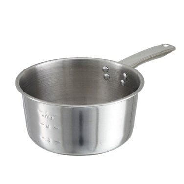 Winco Smallwares Each Winco SAP-2 Premium 2 Quart Stainless Steel Sauce Pan with Riveted Handle Mirror Finish | Denson CFE