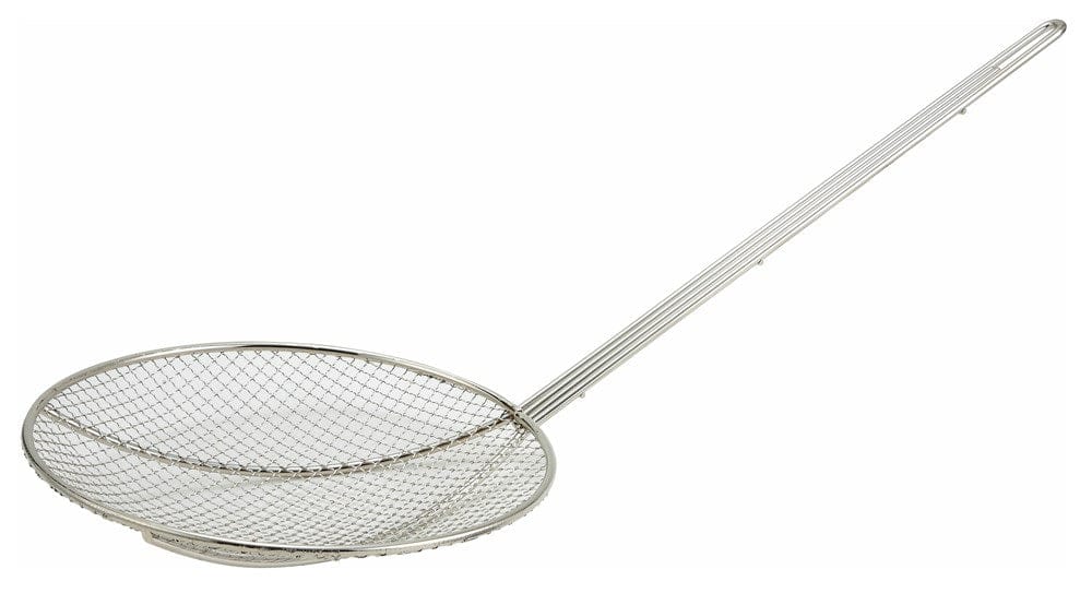 Winco Smallwares Each Winco SC12R 12 Inch Round Skimmer with 13 Inch Handle Nickel Plated Wire | Denson CFE