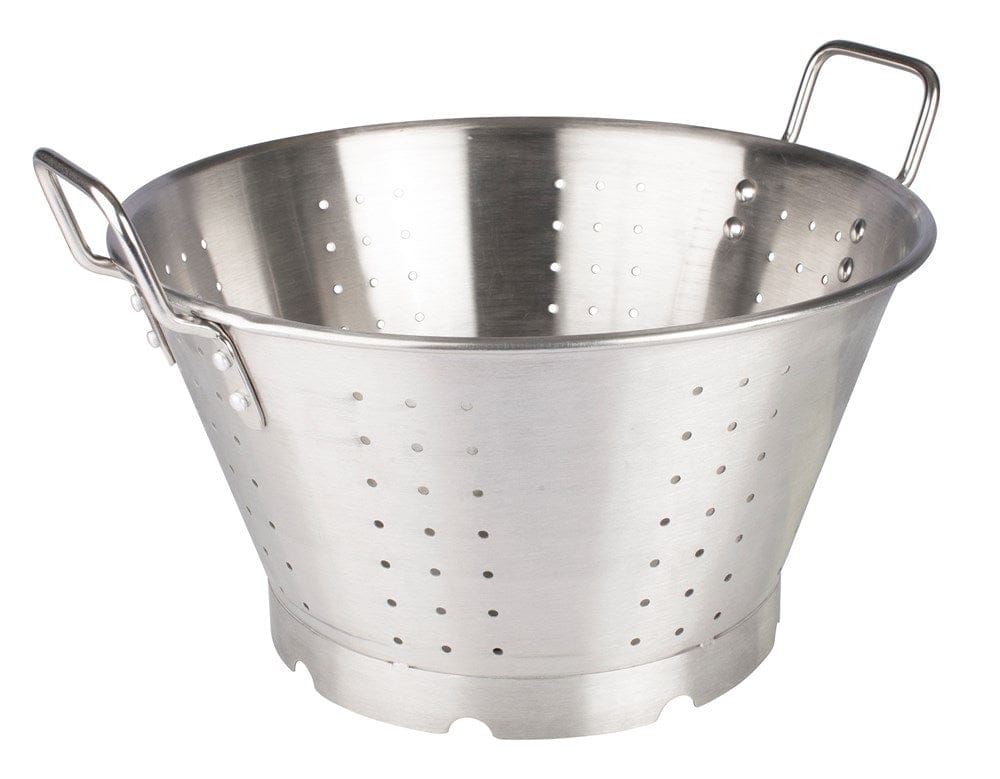 Winco Smallwares Each Winco SLO-16 16 Quart Heavy-Duty Stainless Steel Colander with Handles and Base | Denson CFE