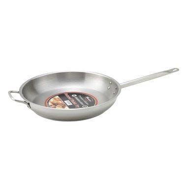 Winco Smallwares Each Winco SSFP-14 Premium 14 Inch Stainless Steel Fry Pan with Helper Handle | Denson CFE