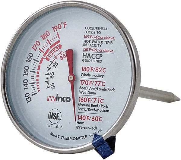 Winco Smallwares Each Winco TMT-MT3 Dial Meat Thermometer with 3 Inch Dial and 5 Inch Stem for Accurate Cooking Results | Denson CFE