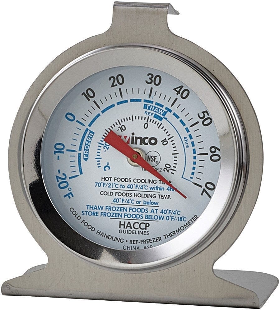Winco Smallwares Each Winco TMT-RF2 Refrigerator Freezer Thermometer with Dual Temperature Display Silver | Denson CFE