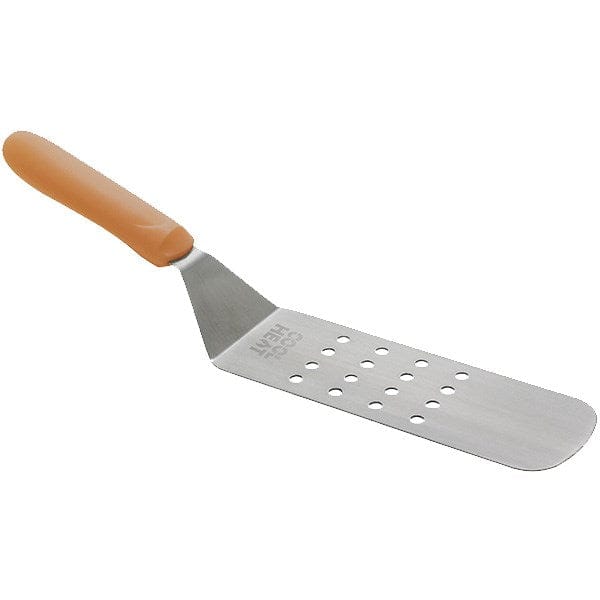 Winco Smallwares Each Winco TNH-91 Stainless Steel Perforated Offset Turner with Orange Cool Heat Nylon Handle | Denson CFE