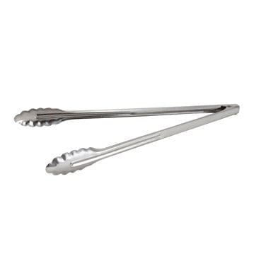 Winco Smallwares Each Winco UT-16LT Medium Weight 16 Inch Stainless Steel Scalloped Edge Utility Tongs | Denson CFE