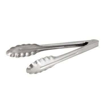 Winco Smallwares Each Winco UT-9HT Extra Heavyweight Stainless Steel Scalloped Edge Utility Tongs 9 Inch | Denson CFE