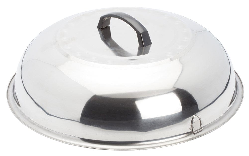 Winco Smallwares Each Winco WKCS-15 15-3/8 Inch Stainless Steel Wok Cover with Comfortable Handle | Denson CFE