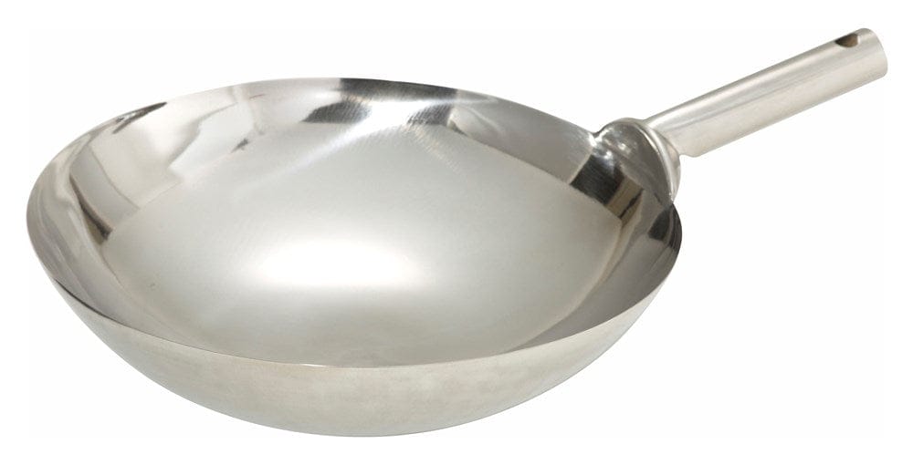 Winco Smallwares Each Winco WOK-14W 14 Inch Stainless Steel Wok with Welded Joint Handle | Denson CFE