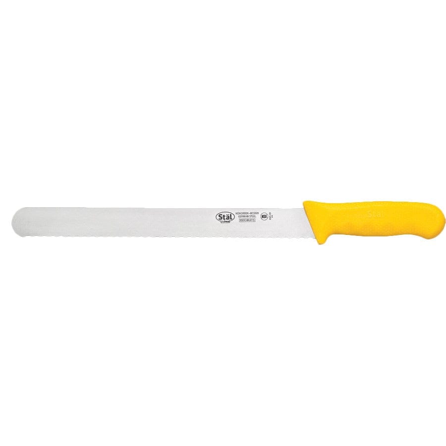 Winco Smallwares Each / Yellow Winco KWP-121Y Stal 12 Inch Wavy Edge Slicer Knife with Yellow Polypropylene Handle | Denson CFE
